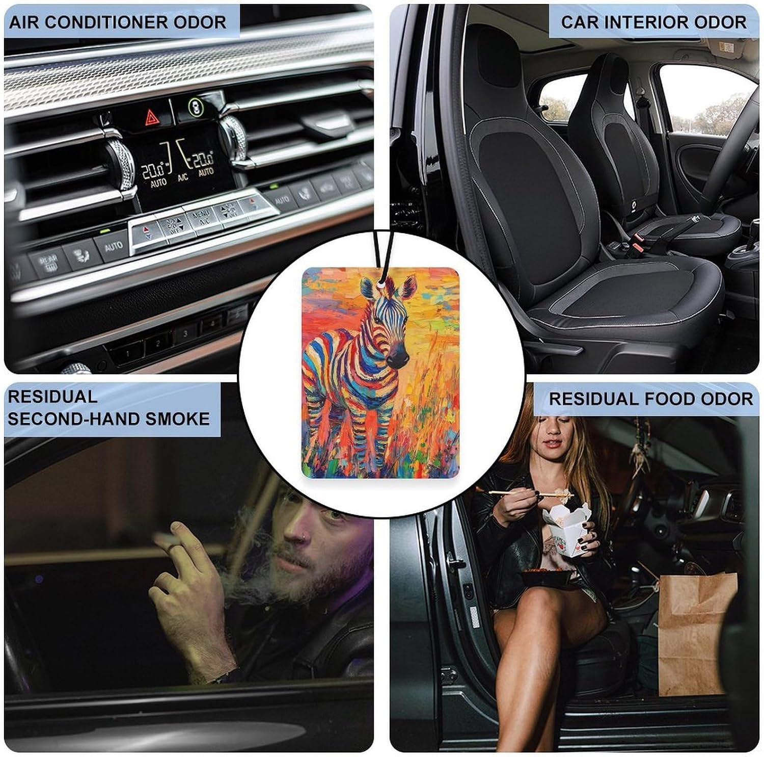 Rainbow Striped Zebras Car Air Freshener Hanging Car Scent Cards Decor Interior Accessories
