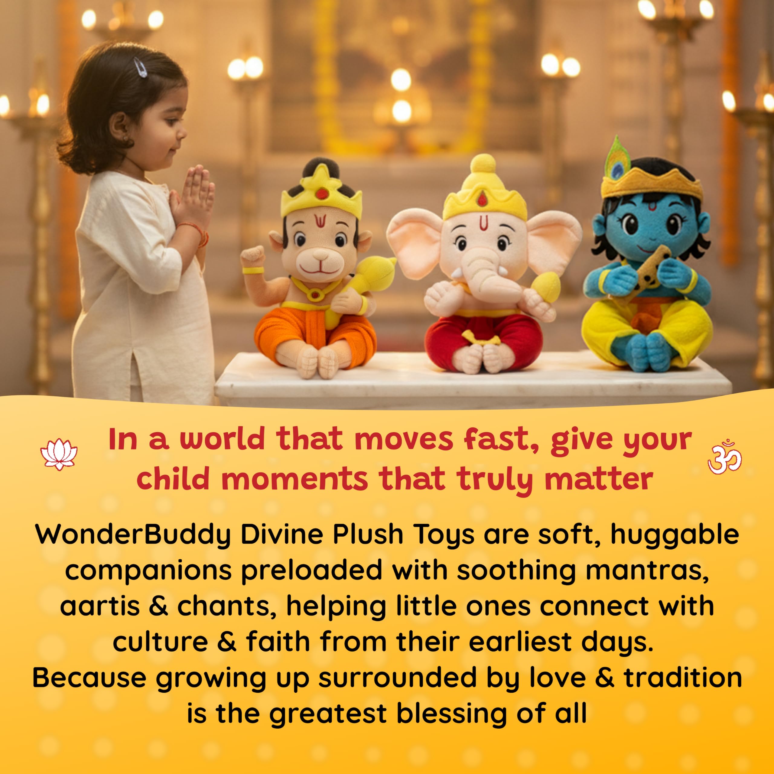 WonderBuddy Divine Mantra Chanting Baby Ganesha with 10 Preloaded Mantras & Aartis, Musical Soft Plush Toy, Best Gift for Infants, Toddlers & Kids (Medium - 25 Cm) — Amazon image 9
