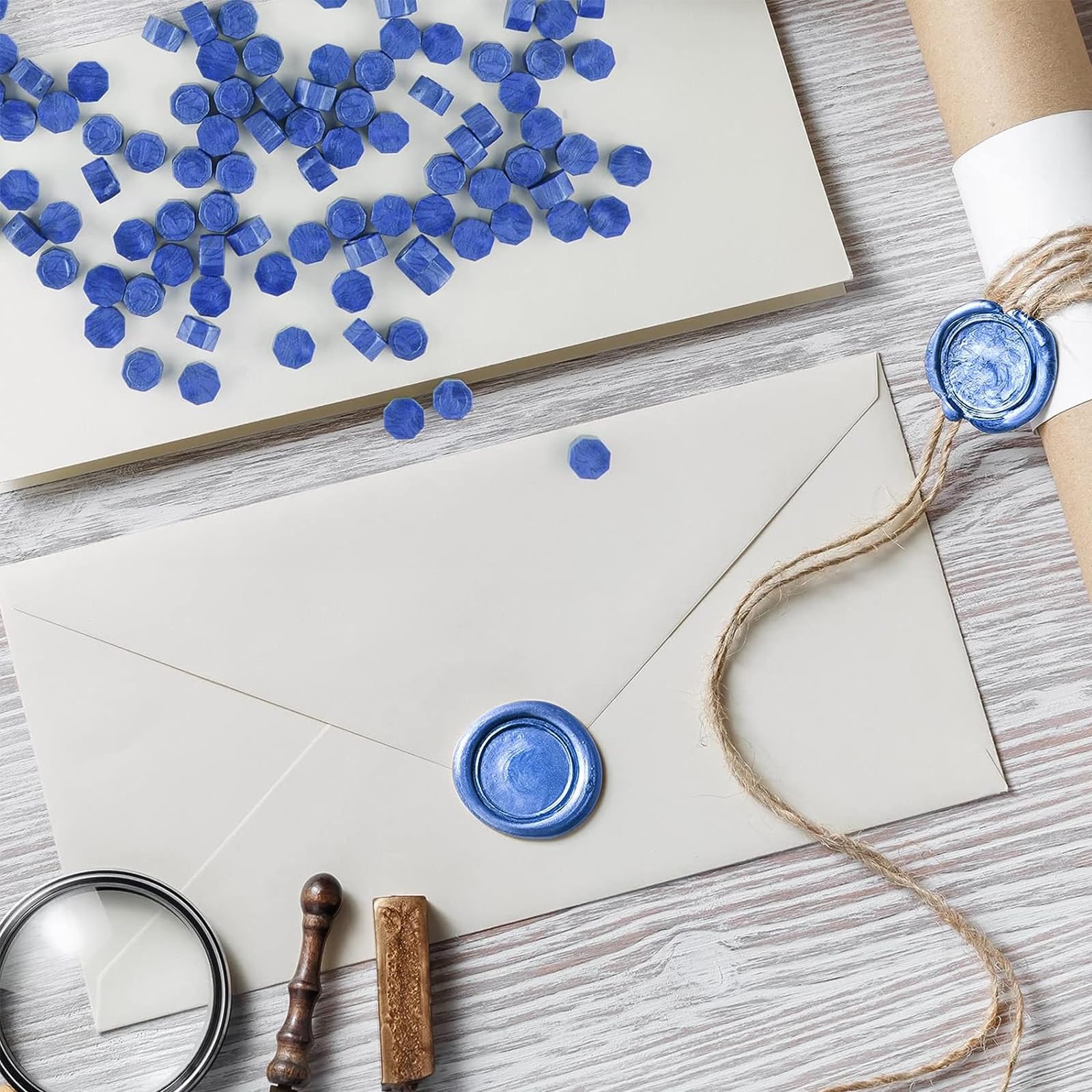 400 Perline Cera Per Sigillo Blu | Kit Con Cucchiaio E Candele | Per Inviti E Regali - Foto 2