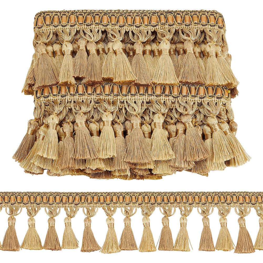 PH PandaHall 6.25 Iarde Passamaneria Decorativa con Nappine Frangia Nappa Dorata, 10cm Passamaneria per Tende con Nappe Bordatura Decorativa per Tende Tovaglie Decorazioni Casa