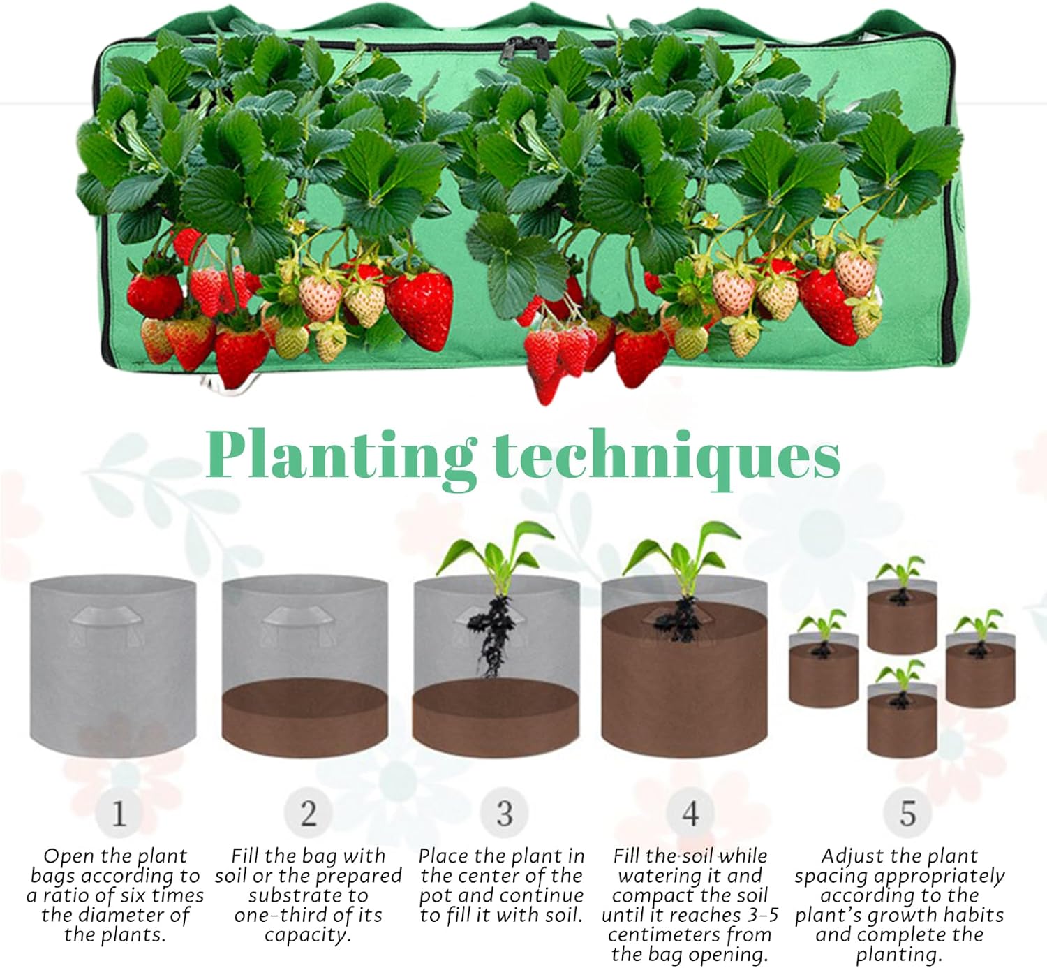 Strawberry Planter Grow Bags Breathable Nonwoven Fabric Strawberry Planter Heavy Duty Thick Nursery Pots 38×15×10in Easy to Transpor Garden Bed