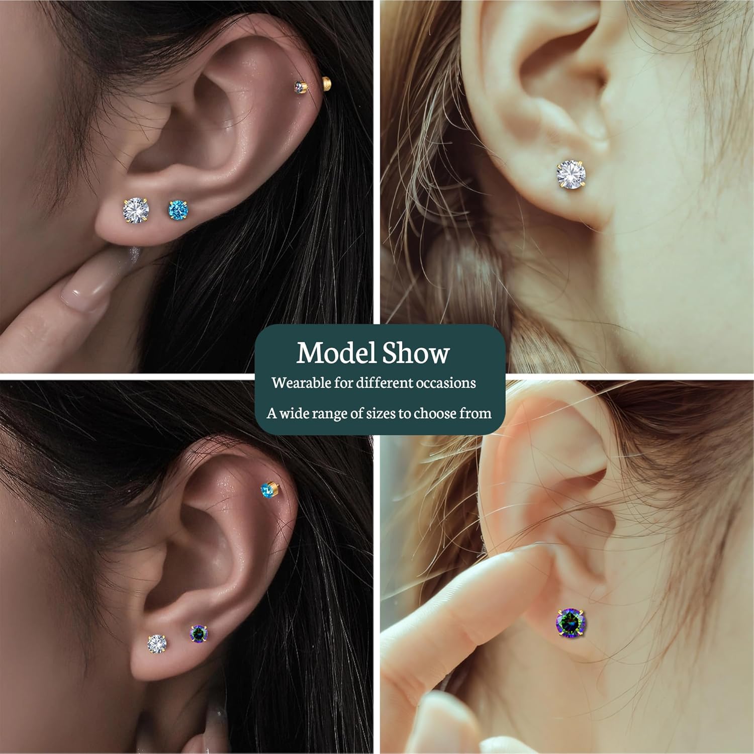 Hopply Hypoallergenic G23 Pure Titanium Earrings for Women Men,20G Implant Grade Flatback 5A Cubic Zirconia Earrings Studs for Sensitive Ears Jewelry Gift - Image 6