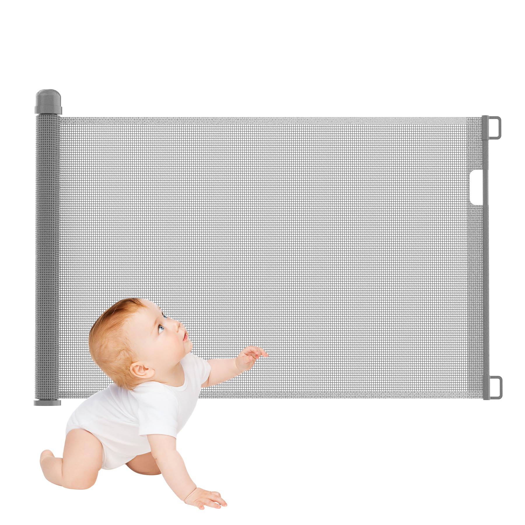 Froadp PVC Cancelletto di Sicurezza Estensibile, Tenda a Rullo per Scale, Barriera di Sicurezza Mobile, Cancello Retrattile Protezione per Bambini e Animali (0-150 cm, Grigio)