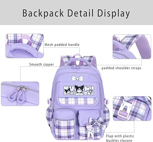 Miniatura 5 de Roffatide Mochila de anime para nuevo semestre con bonitos alfileres, antirrobo, mochila para computadora portátil, mochila de viaje para