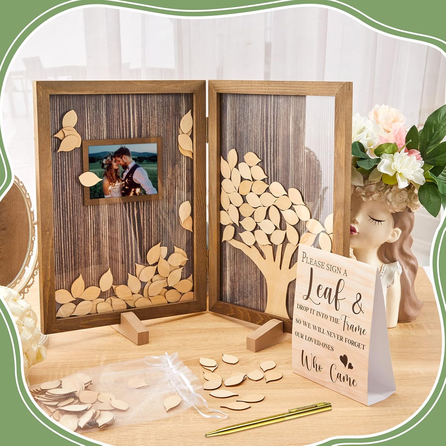 Gueevin 164 Pcs Wedding Decorations Favors Wedding Guest Book Alternatives 160 Pcs Leaves Reception for Guests Personalized Sign in Guest Book(Dark Color)