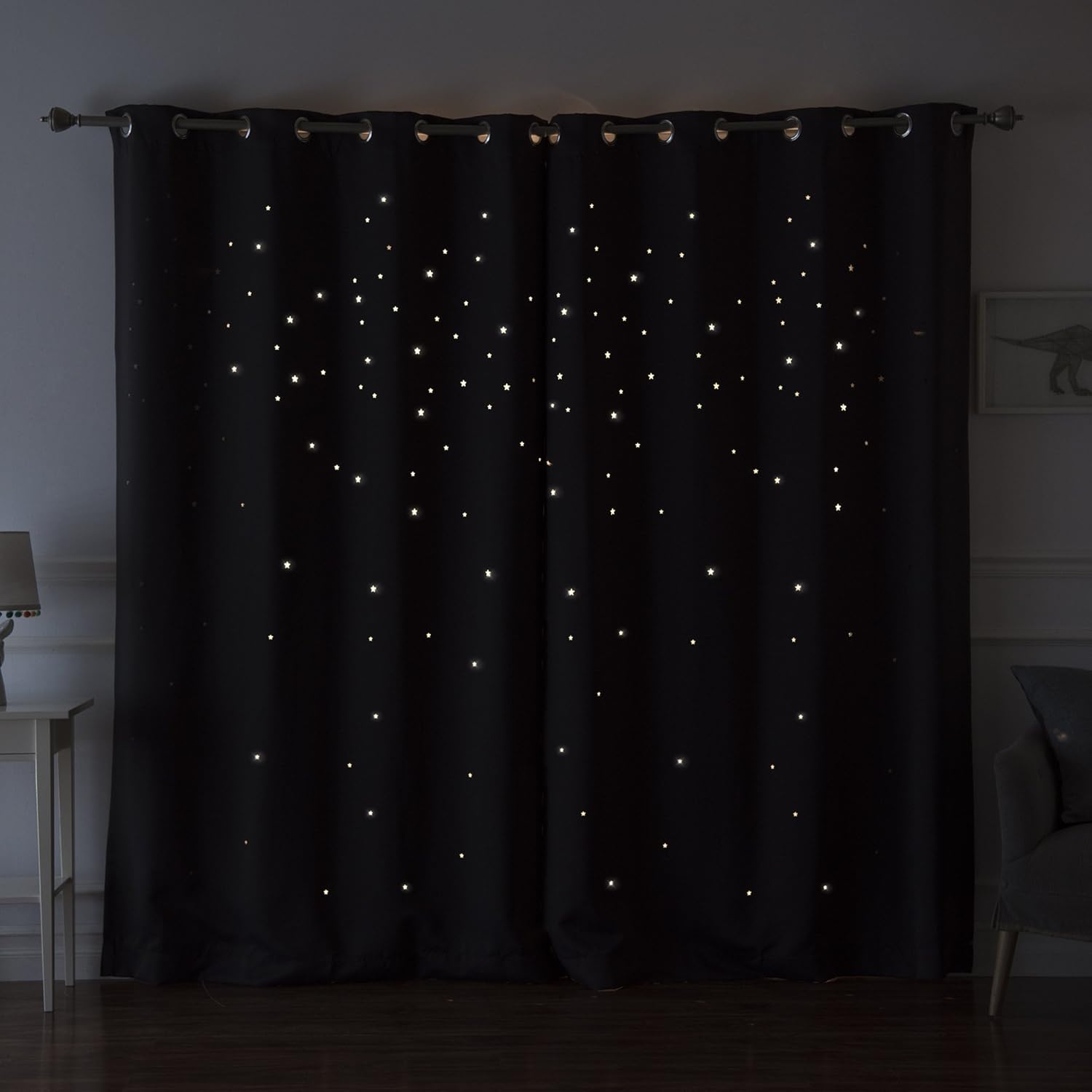 Best Home Fashion Star Cut Out Blackout Curtains - Stainless Steel Nickel Grommet Top - DK.Grey - 52" W x 84" L -(Set of 2 Panels)