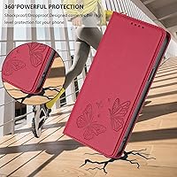 Vista 9 de Butterfly Embossed Leather Wallet Flip Case for Motorola Moto E22i 4G, Magnetic Closure, RFID Blocking Cover, Card Holder Red.