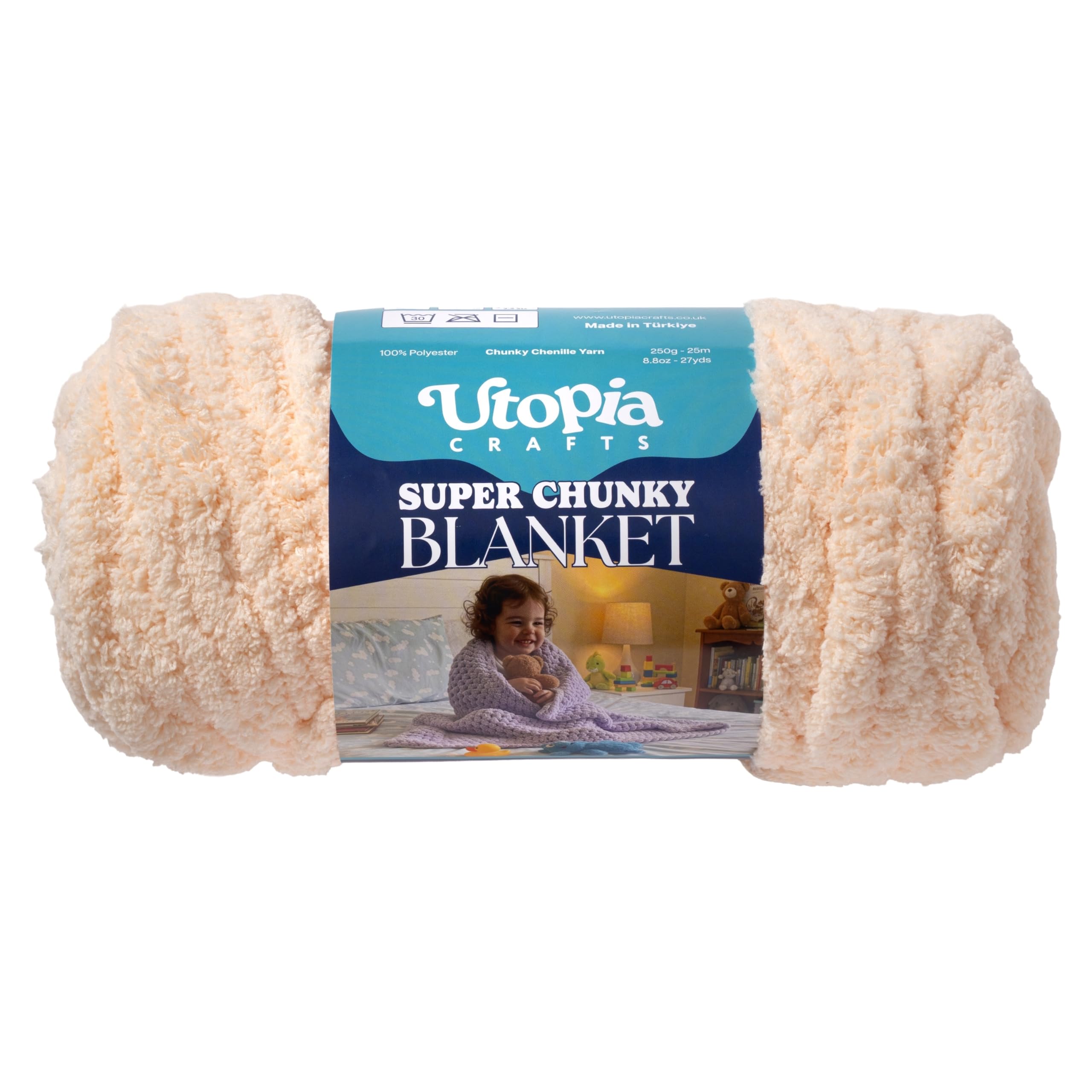 Utopia Crafts Super Chunky Blanket Yarn 250g, Soft Chenille Yarn for Arm Knitting - Thick Bulky Polyester Jumbo Yarn for Hand Knit Throw Blankets, Crochet, DIY Home Décor (Champagne)