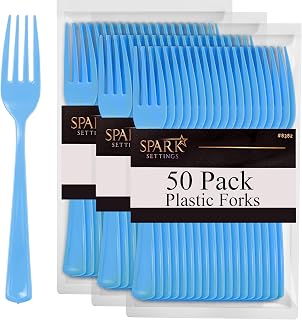 Blue Plastic Forks Disposable 50 Pack, Heavy Duty Plastic Silverware, Plastic Cutlery Ideal for Hot and Cold Food, Plastic Utensils for Home Office School Party Picnics Weddings - SparkSettings