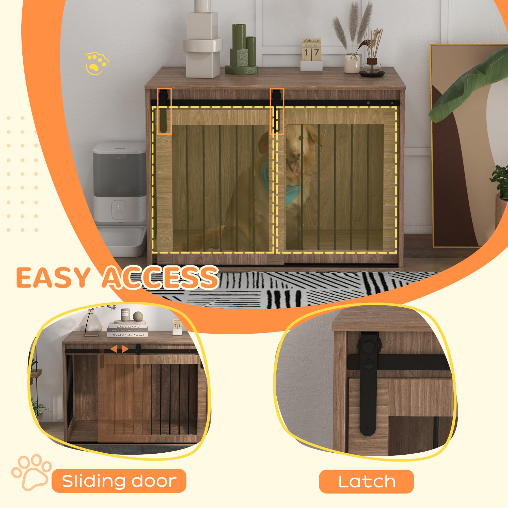 PawHut Abri pour grands chiens en bois pour intérieur, Kennel Niche Cabane pour chiens multi-usages avec porte coulissante, 98 x 58 x 61 cm, marron