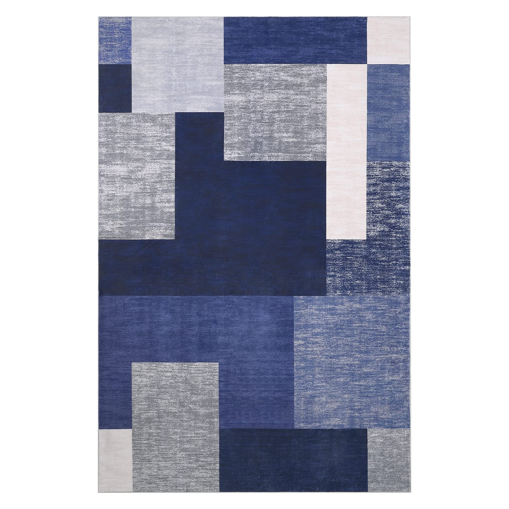Zacoo5x8 Rug for Living Room Machine Washable Rugs Geometric Modern Rug Non Slip Rug Contemporary Carpet for Bedroom Flannel Soft Rug Stain Resistant Floor Mats Classroom Office Rug Navy Blue 5'x8'
