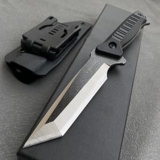 Full Tang Fixed Blade Survival Hunting Knife with Kydex Sheath - 9.8" Stonewashed 420HC Stainless Steel Tactical Knives with G10 Handle, Outdoor Camping Bushcraft Knife - HOLYEDGE
