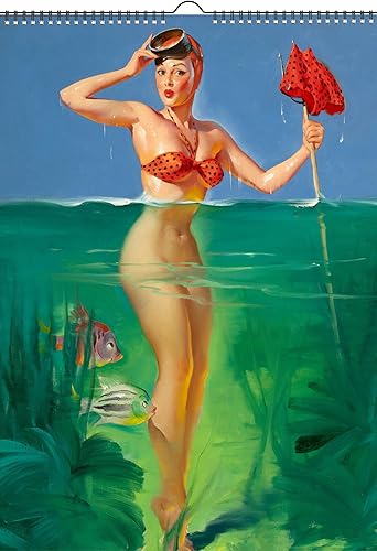 Calendario de pared 2024 13 páginas de 8 x 12 pulgadas GIL ELVGREN Oops Series Pinup Girls Vintage Retro Carteles Portadas de revistas