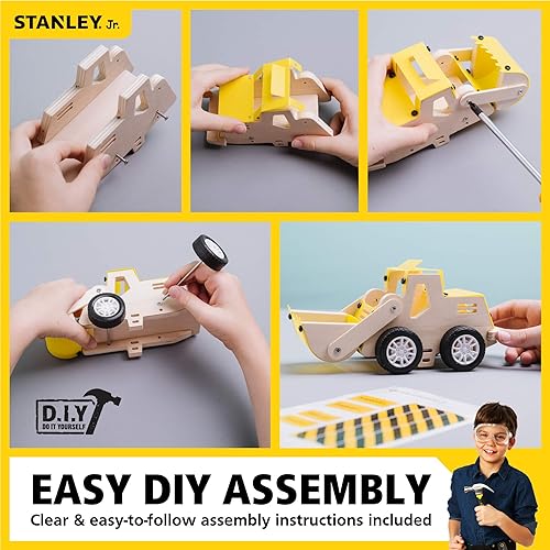Miniatura 4 de Stanley Jr. Kit de manualidades de madera con cargador frontal de camión de juguete de construcción - Juguete de montaje de bricolaje para niños