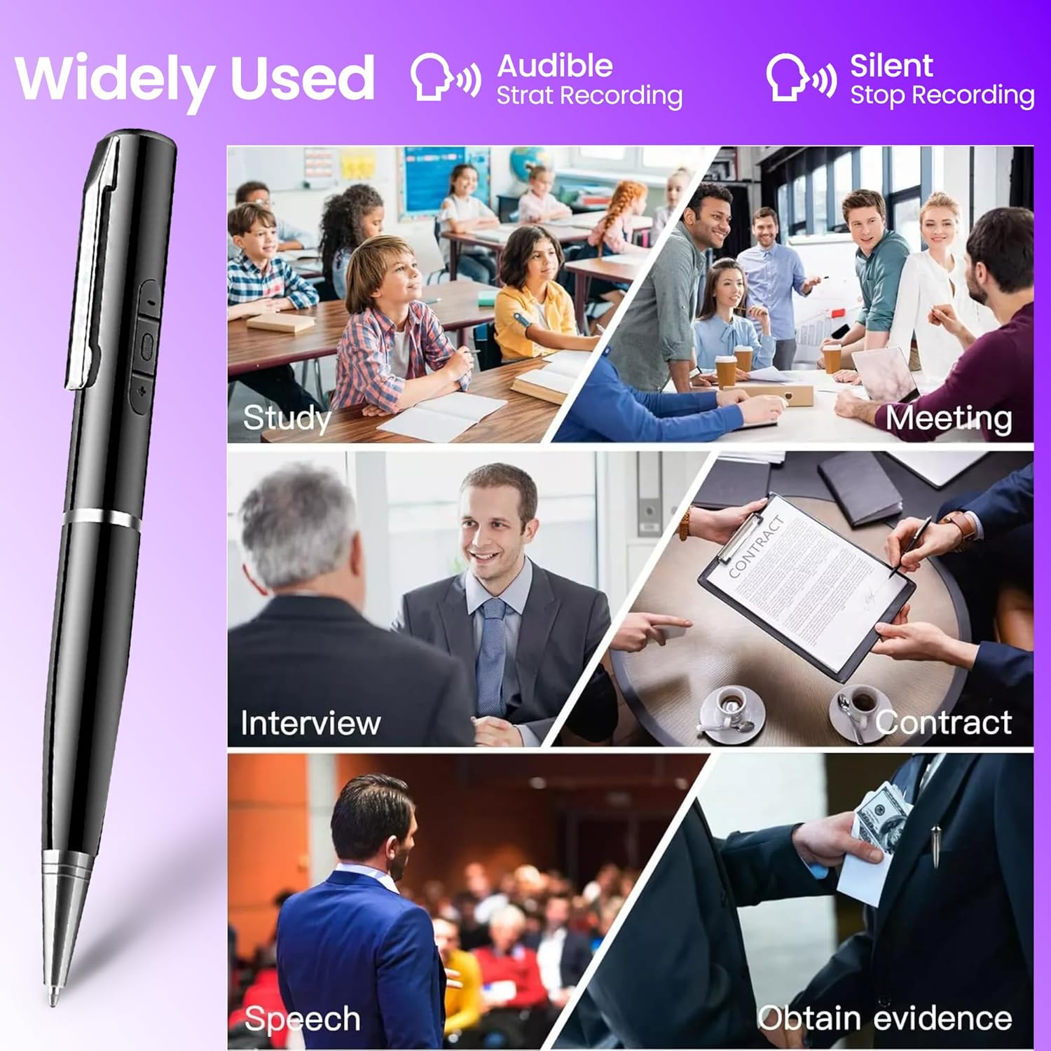 128GB AI Digital Voice Recorder with Playback, AI Intelligent Noise Reduction Audio Recorder, Type-C Fast Data Transfer, Voice Activated Recording Device for Lectures, Meetings, Interviews, Class