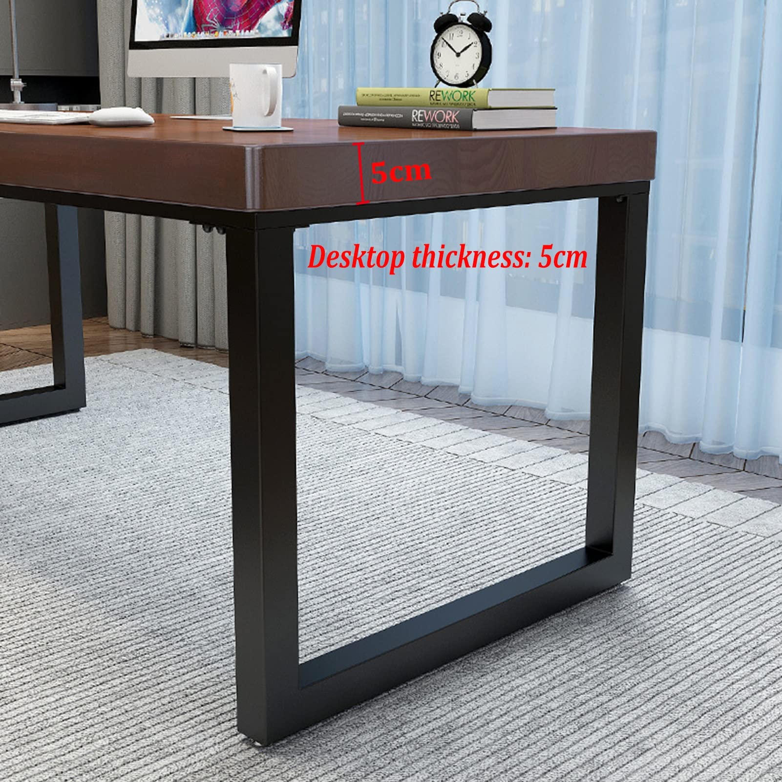 Biurko komputerowe z litego drewna z kutego żelaza, grubość biurka 5 cm, domowe biuro, laptop, stolik pod komputer, stół do gier, łatwy w montażu (jeden kolor, 180 x 80 x 75 cm)
