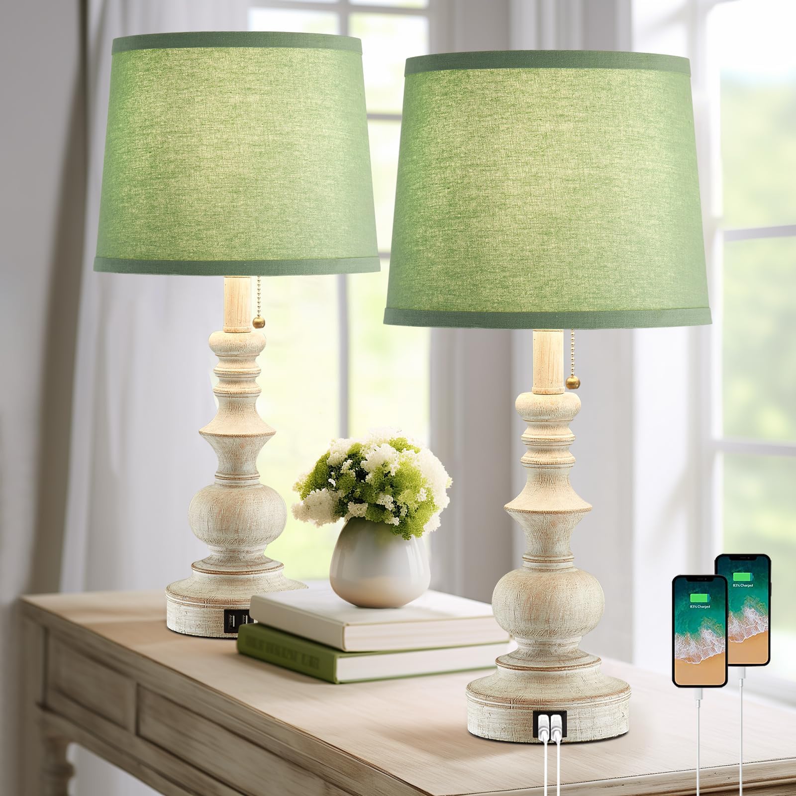 Drawealth 22'' Farmhouse Lamps for Bedrooms Set of 2 Bedside Lamps for ...
