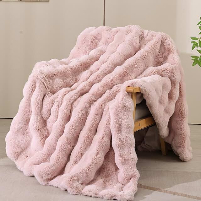 Cozy Fluffy Plush Faux Fur Blanket Pink 50x60 Inch Super Soft Fuzzy Thic...