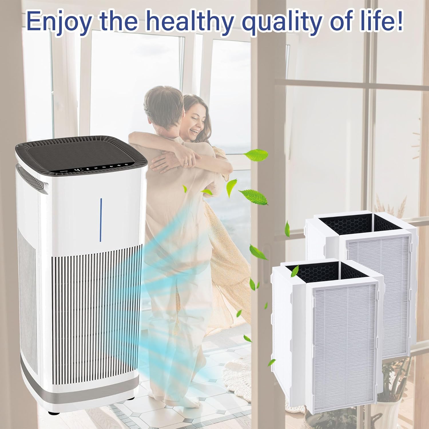 CAP-1000 Replacement Filter Compatible with Cuisinart CAP-1000FPK Air Purifier, 3-In-1 Air Filter Filtration with H13 True HEPA, Foldable Particle and Activated Carbon Replacement Filter, 2Pack