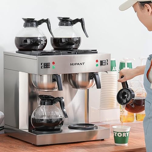 Miniatura 4 de Cafetera comercial de doble goteo, 200 tazashora, 7.2L verter sobre cafetera con 4 jarras de vidrio y 4 calentadores, cafetera doble de acero