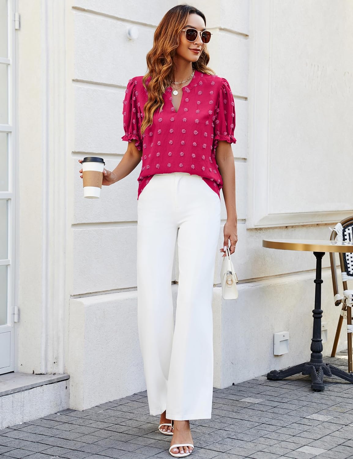 Blooming Jelly Women's Puff Sleeve Casual Tops Fashion White Polka Dot Blouses Dressy Ladies Summer Tops - Image 3