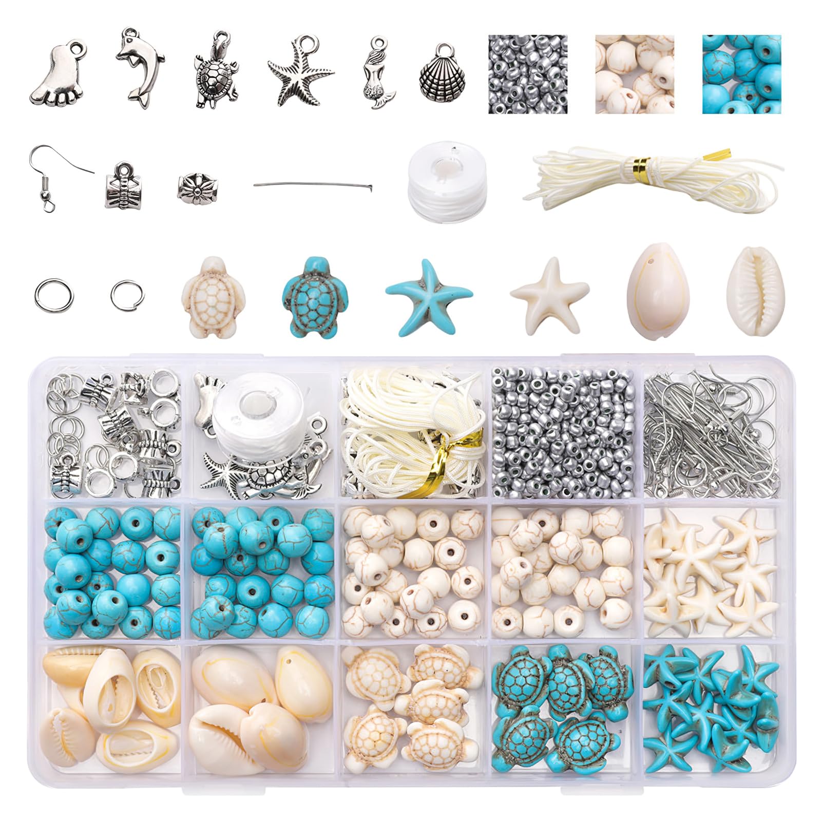 Perline per Braccialetti 715PCS Kit Fai da Te, Ciondoli Tartaruga Marina Conchiglie Stelle Marine Portafortuna