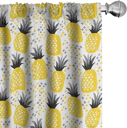 Miniatura 20 de Ambesonne - Cortinas de ventana de los 90, tema de los 90 con dispositivos de casa de estilo antiguo, patines en línea, zapatos de baile divertidos,