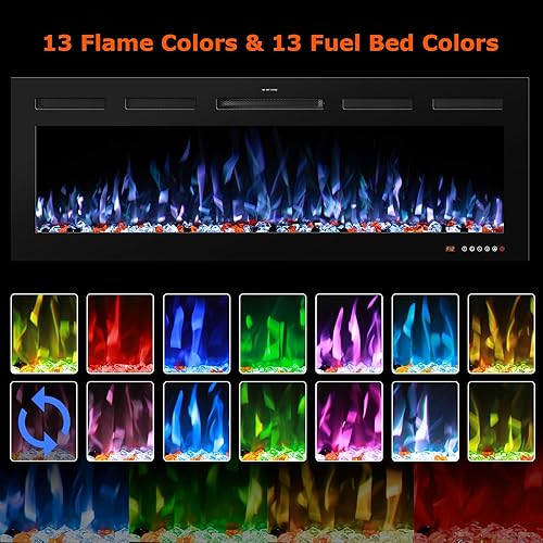 Miniatura 4 de Chimeneas eléctricas inteligentes de 50 pulgadas, control remoto y pantalla táctil y control de aplicaciones, calentador de chimenea empotrado y