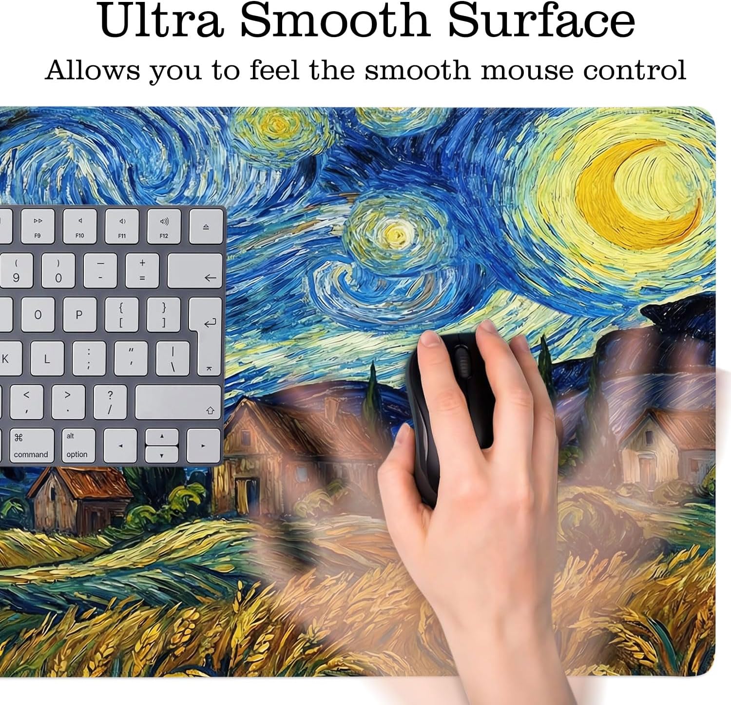 Starry Night Cat Desk Mat Gaming Desk Pad Large Mouse Pads, XXL Mouse Mat Laptop Keyboard Pad Desk Matt Computer Protector for Desktop with Non-Slip Base and Stitched Edge 31.5 x 11.7 in