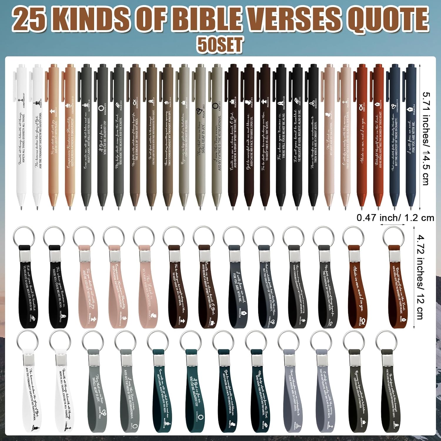 Motiskyy 50 Set mother's Day Christian Gifts Bulk Religious Pens Bible Verse Emergency Numbers Bookmark Scripture Keychain Regalos Cristianos for Women Men Pastor Clergy Teacher Appreciation (English)