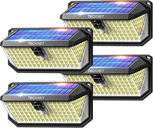 TECKNET 4200LM 416 luces solares LED para exteriores IP66 impermeables, luces solares de movimiento al aire libre con ángulo de 300 y 3 modos de