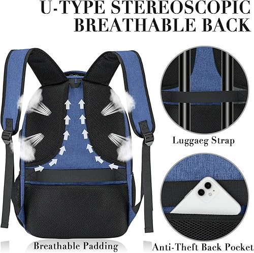 Miniatura 4 de BIKROD Mochila impermeable extragrande para mujeres y hombres, color azul, mochila para laptop con puerto de carga USB, diseño antirrobo, compatible