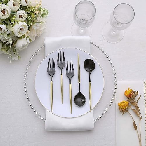 Vista 66 de Efavormart - Juego de cubiertos de plástico resistente de 8 pulgadas, cubiertos de plástico con mango rojo Dorado/Rojo