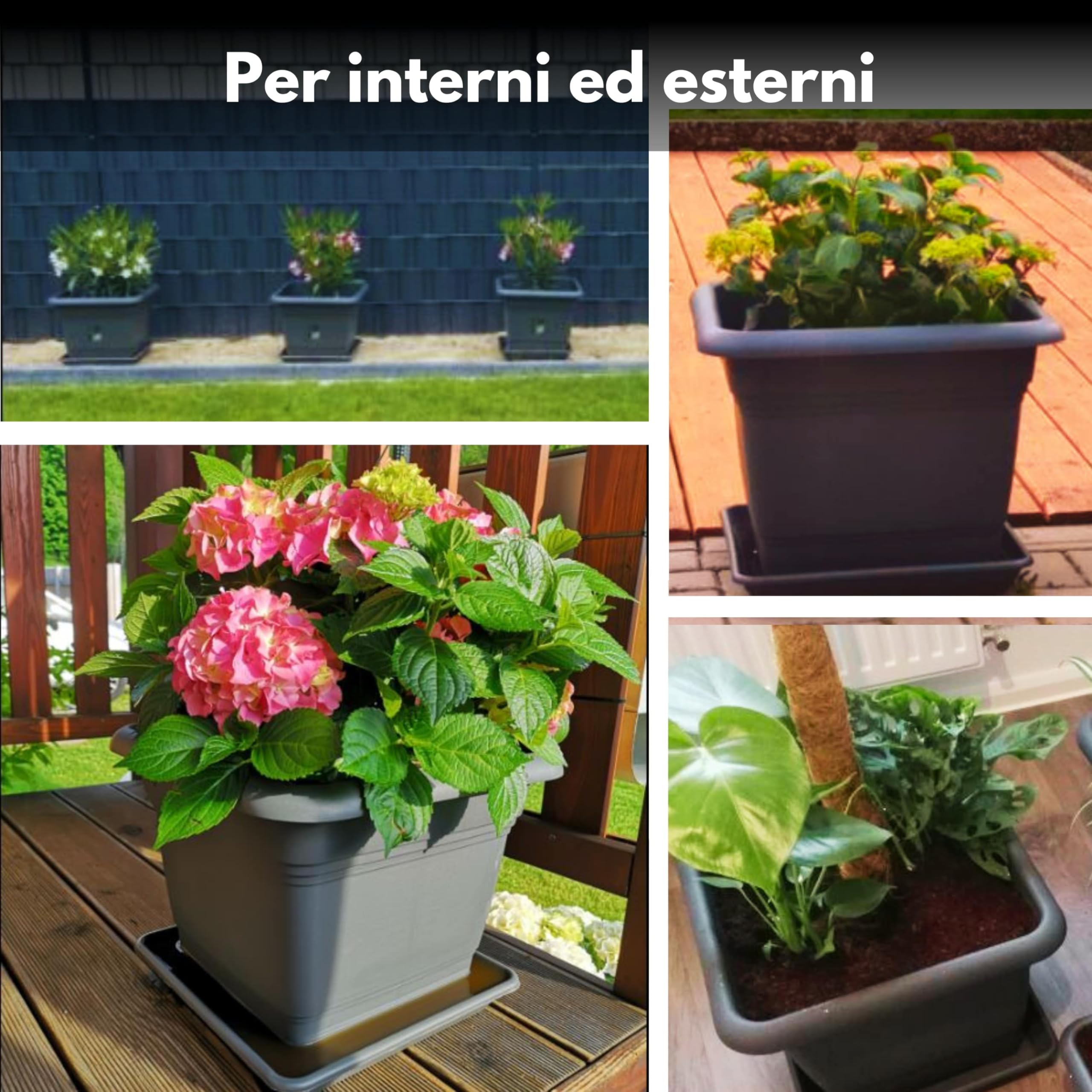 2friends Vaso Per Piante Modello Max XXL | Set Da 2 Pezzi In Antracite | 48x48 Cm | Robusto E Resistente Per Esterno, Giardino E Terrazza - 2