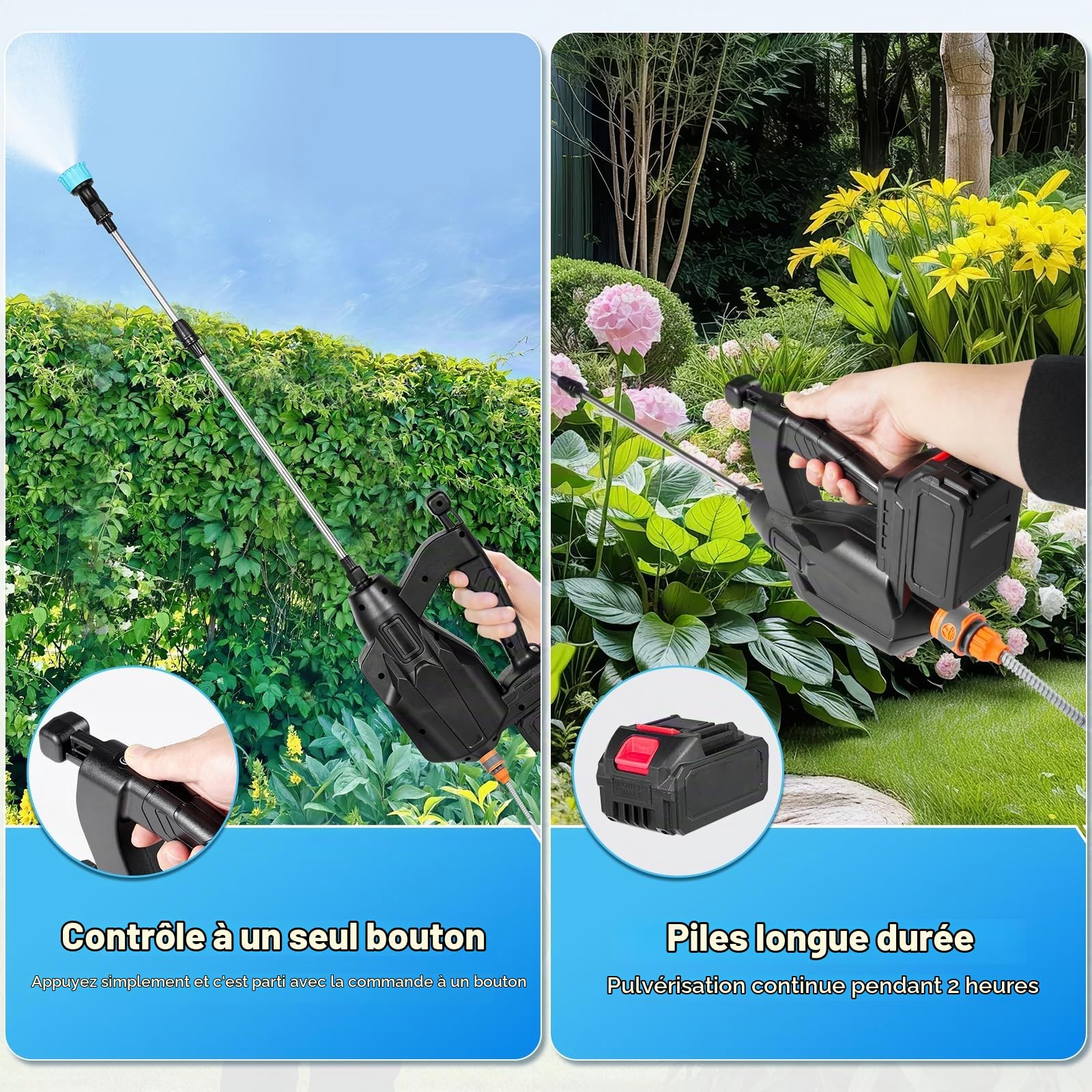 Pulvérisateur Électrique à Batterie 15L sur Roues, Pulvérisateur de Jardin à Dos Compatible avec Batterie 18V, 3 Vitesses de Pression, Lance Télescopique en INOX pour Désinfection et Arrosage