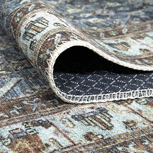 Miniatura 3 de Bloom Rugs Alfombra de pasillo lavable antideslizante de 7 pies  AzulBeige Alfombra tradicional para entrada, pasillo, baño y cocina  Tamaño exacto