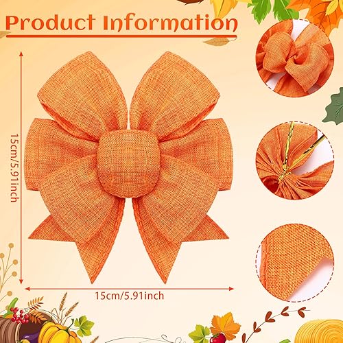 Miniatura 2 de Syhood 4 lazos de arpillera de otoño de Acción de Gracias, lazos naranjas para corona de árbol, lazos para árbol de Acción de Gracias, Navidad,