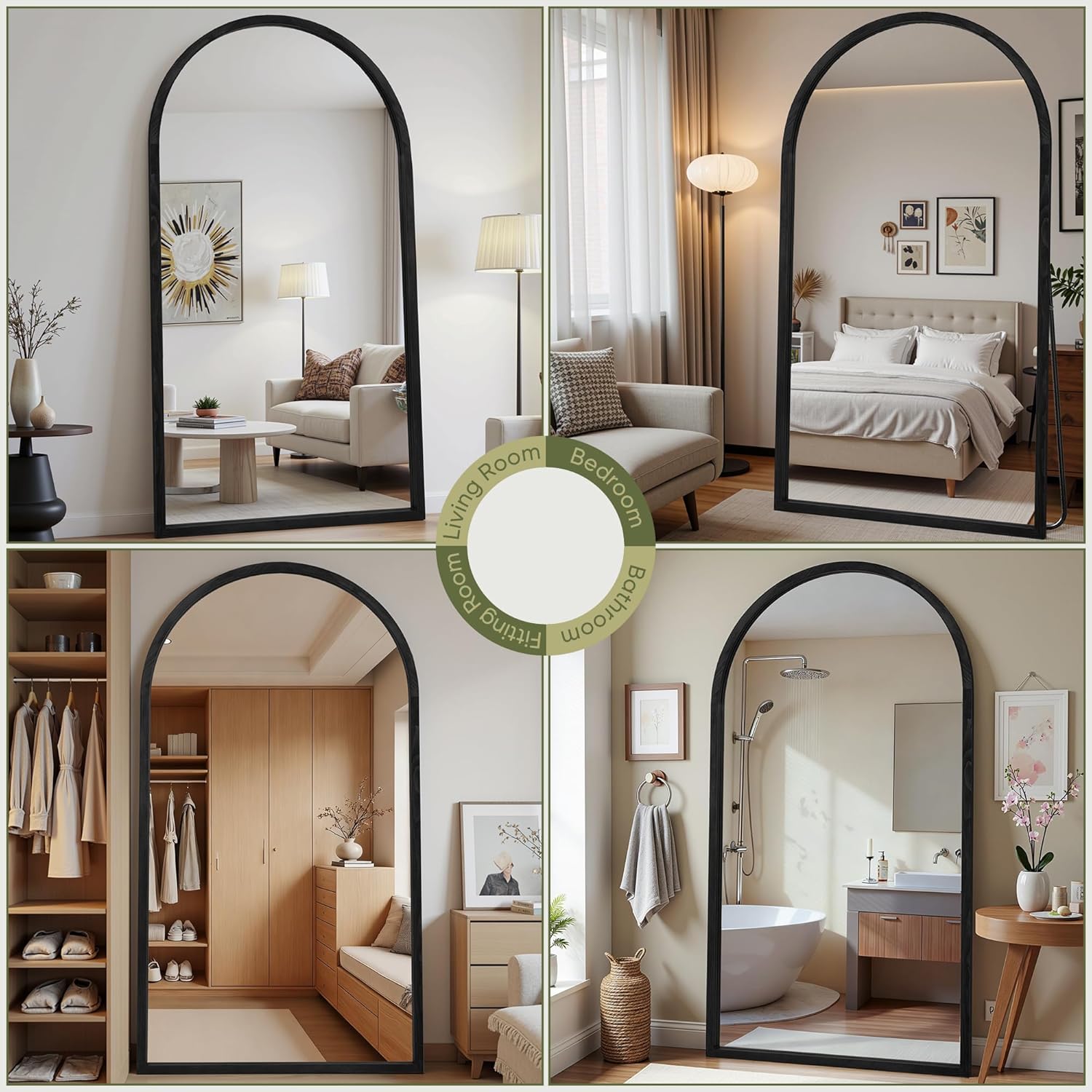 Suidia Full Length Mirror, Oversized Floor Mirror with Solid Wood Frame, Large Standing Mirror for Bedroom Living Room, Wood Antique Style, Black, 76" L x 41" W - Image 9