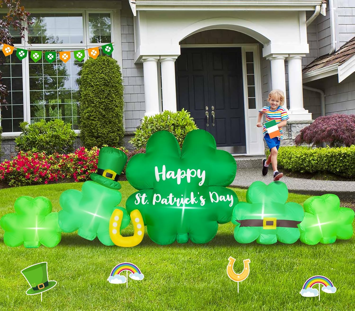 9.3FT St Patricks Day Inflatables Outdoor Decorations Shamrocks Clover Blow Up Inflatable Yard Decorations with LED Lights Spring St. Patrick's Green Outside Holiday Party Garden Lawn Decor