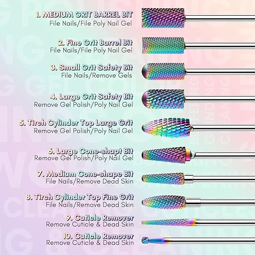 Vista 32 de Makartt Brocas de taladro de uñas: 10 piezas Dimond para taladro de uñas, lima electrónica, limpiador de cutículas de cerámica mejorado, removedor