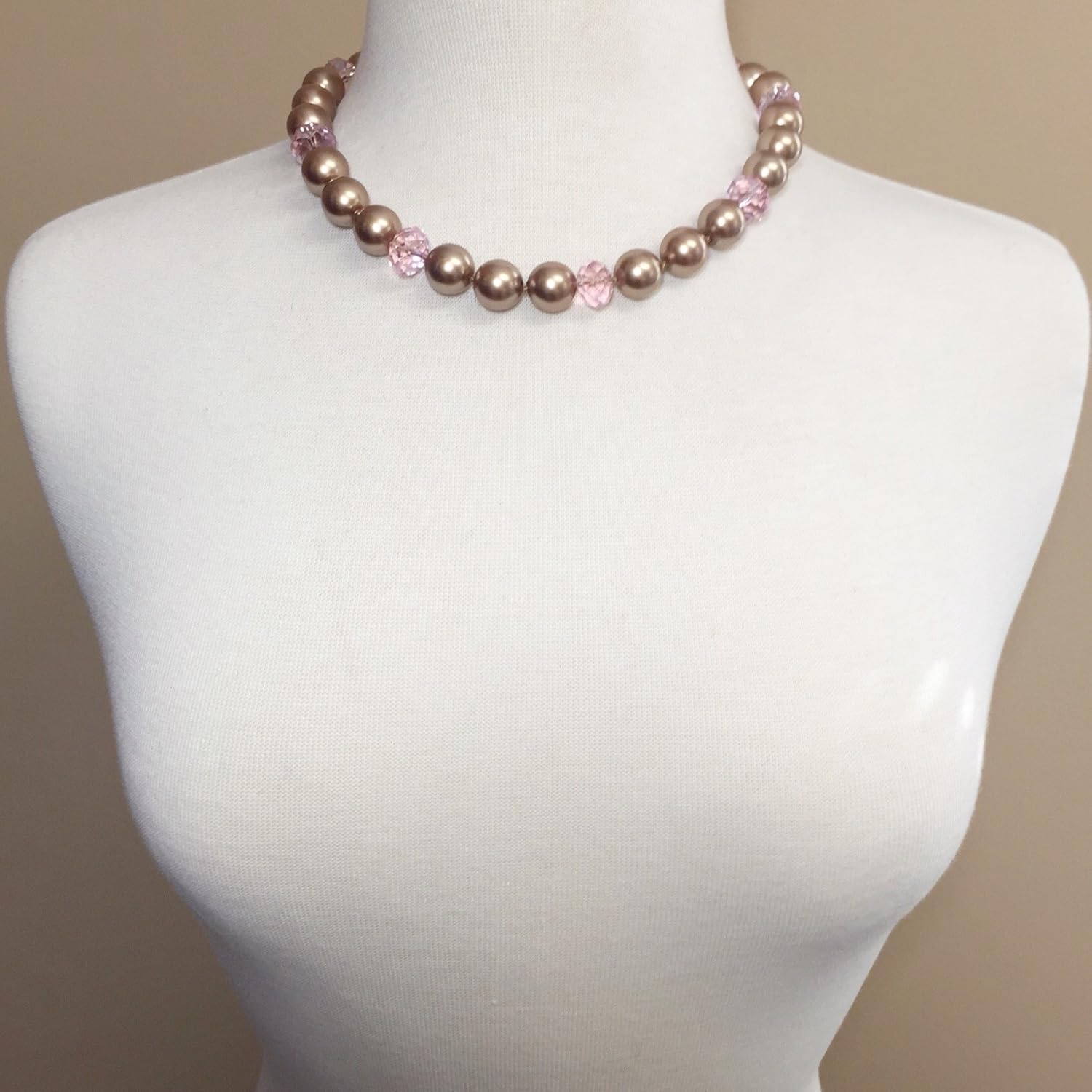 Gypsy Jewels Single Strand Glass Beaded Simulated Pearl Necklace Dangle Earrings Set (Brown & Pink)