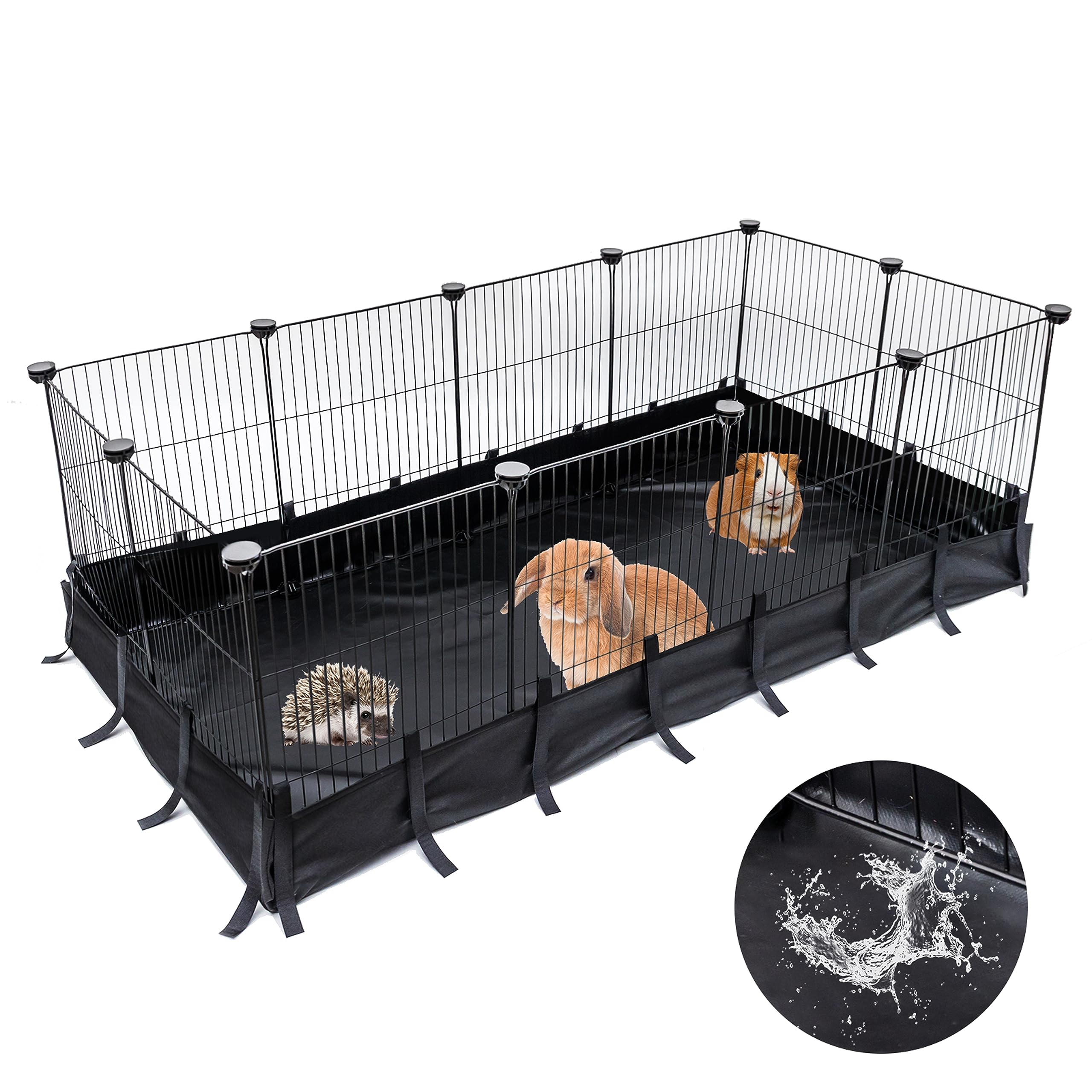 Guinea Pig Cages 8 Sq Ft Expandable Small Animal Cage & Waterproof Liner Accessories Set for Rat Rabbit Guinea Pig Ferret Bunny Chinchilla Hedgehog Lizard Indoor Outdoor, Pet Playpen Habitat