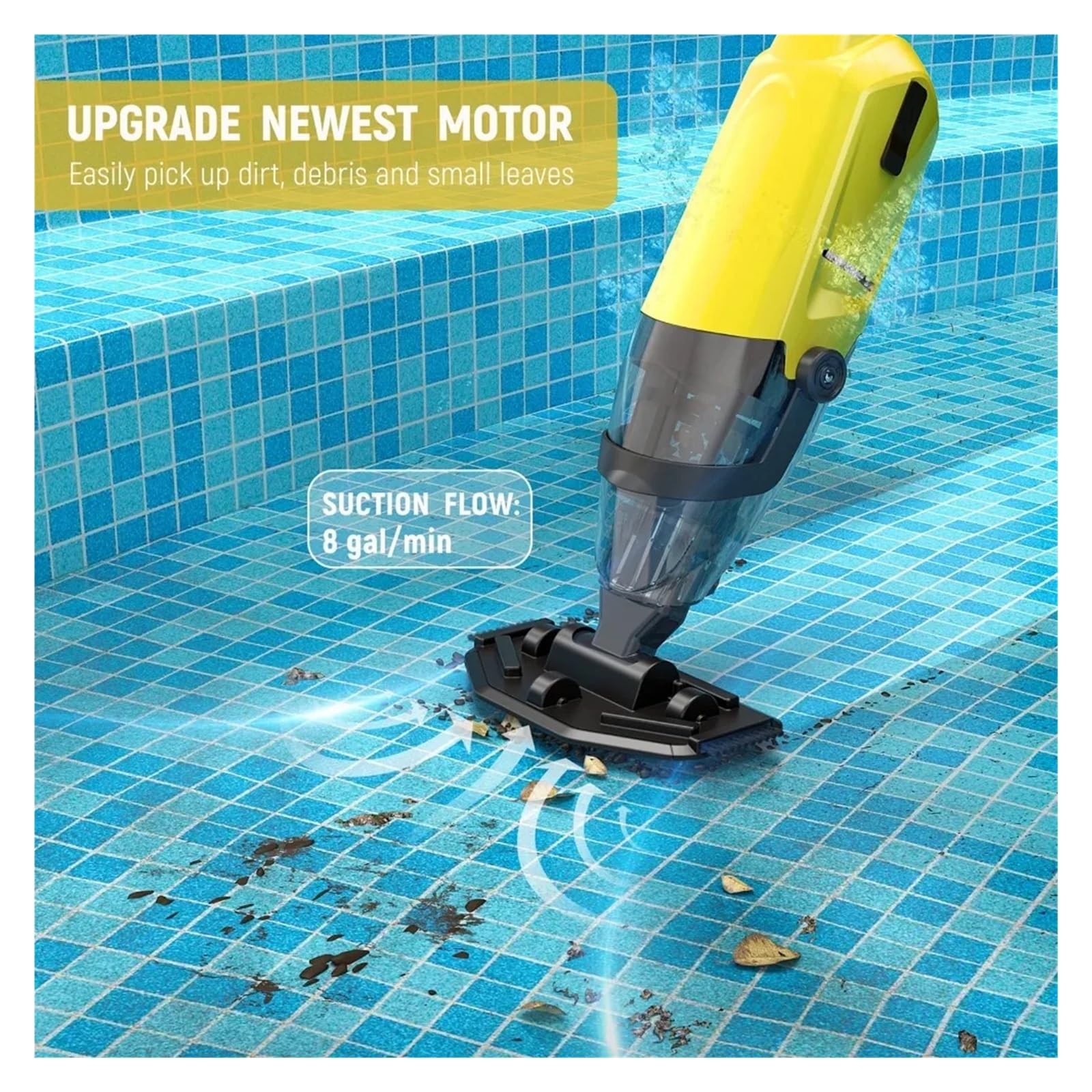 Aspirateur de Piscine sans Fil, aspirateur portatif avec autonomie jusqu'à 60 Minutes for piscines Hors Sol, spas et jacuzzis(Carmine)