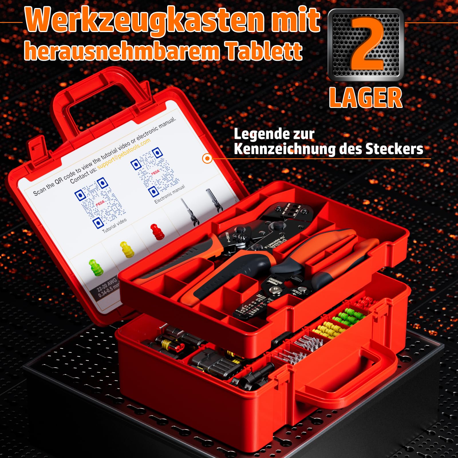 PEBA Crimpzange Wasserdicht Kfz Stecker Set, Crimpzangen 0.34-2.5mm², 1/2/3/4/5/6 Polig Steckverbinder für Auto und Motorrad,Boot, mit Abisolierzange, Abziehwerkzeug