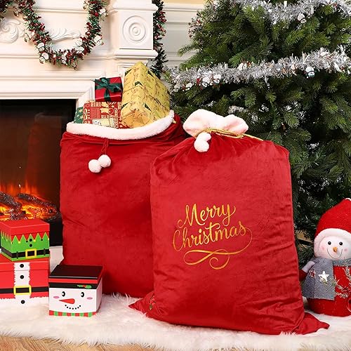 Miniatura 3 de Bolsas de regalo extra grandes de Navidad de 35 x 28 pulgadas, bolsas de terciopelo rojo con cordón, bolsas de regalo de Navidad, bolsas de regalo