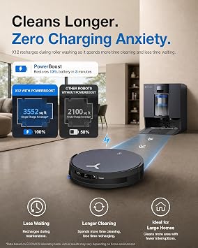 ECOVACS DEEBOT X12 OMNICYCLONE Robot Vacuum, FocusJet Pre-Spray Roller Mop
