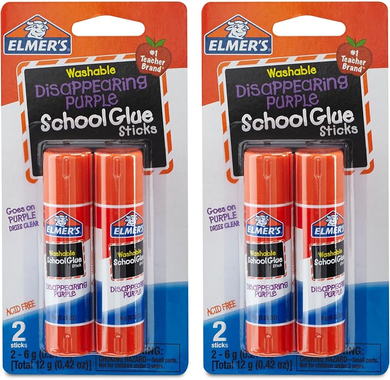 Disappearing Purple School Glue Sticks, 0.21 oz, 4 Count