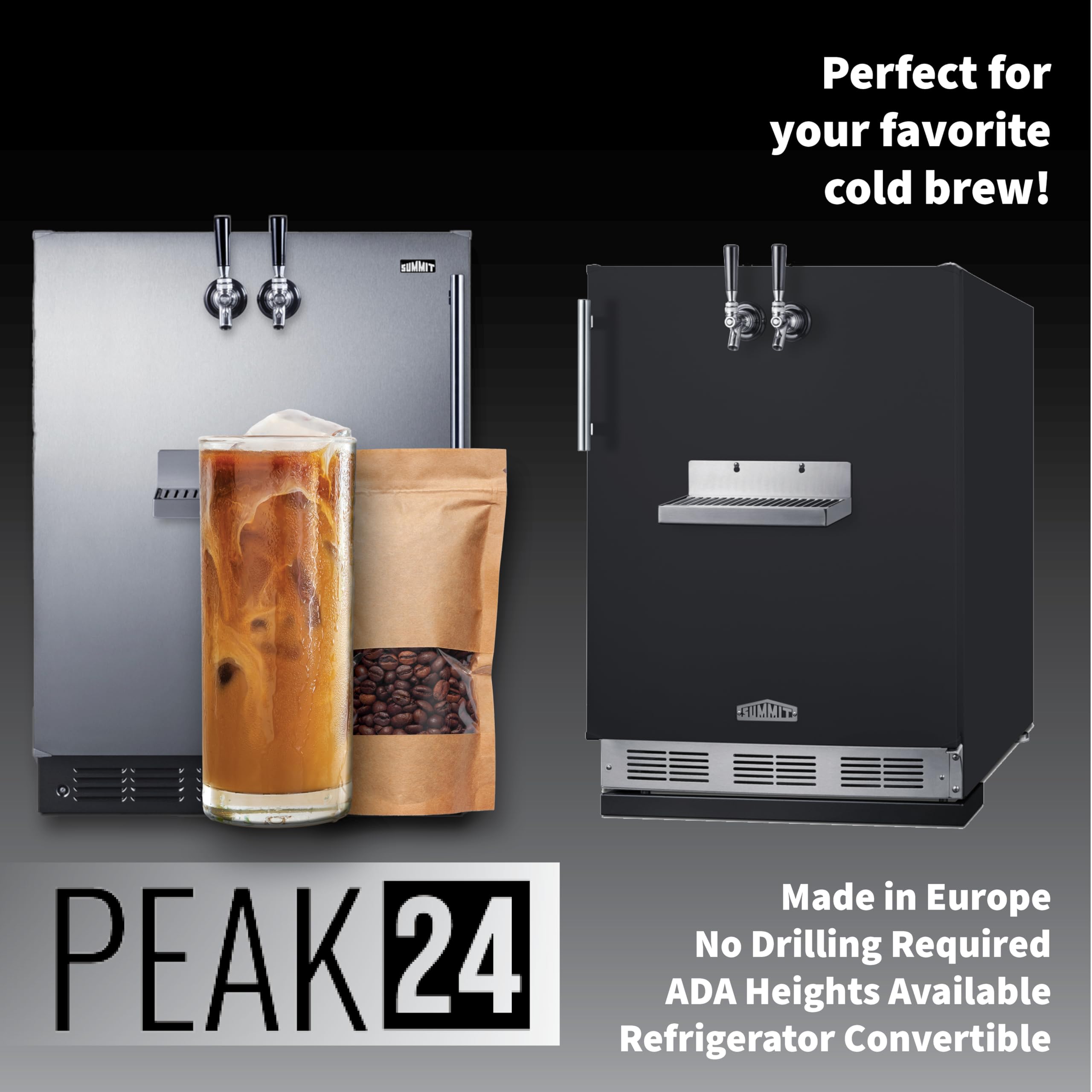 Summit 24" Cold Brew Kegerator, Dual Front Taps, No Drill Coffee Dispenser, ADA Compliant, Black- Sbc58bfrtpcfada on Fridge.com - View 6