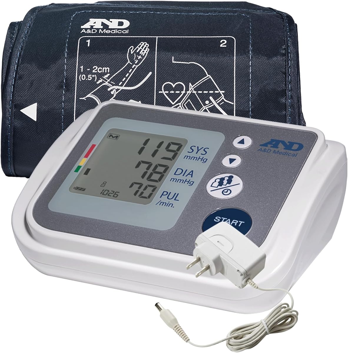 A&D Medical UA-767F Blood Pressure Monitor + AC Adapter Bundle – Upper Arm BP Machine with 4-User Memory