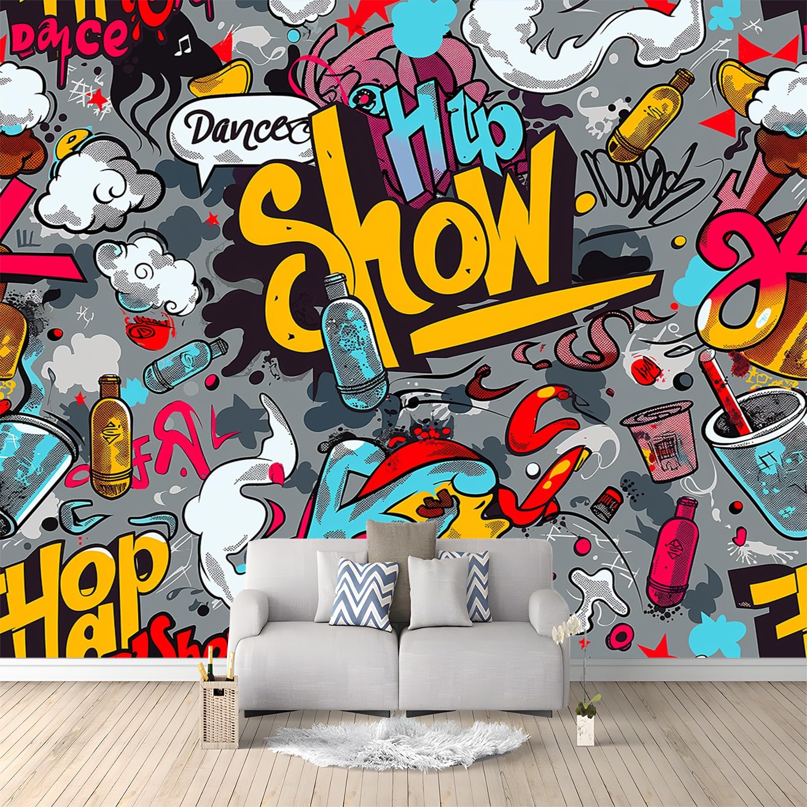 Arte Di Strada Dei Graffiti Del Fumetto Fotomurale - 250 x 175 cm Moda Fotomurali for Living Room, Bedroom, Office - Spettacolo Di Danza Hip-Hop Con Graffiti Carta da Parati